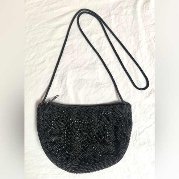 🛍BEADED Small black Cross Body long strap Purse size 8x5 EUC - Picture 3 of 10